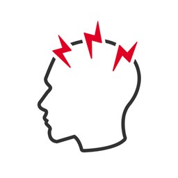 Stressbewältigung Icon: Kopfumriss mit eintreffenden Blitzen